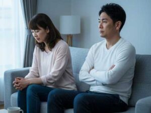 夫が心を閉ざしたことによる夫婦のすれ違い。夫婦関係修復と再構築を目指す中で、自身の会話パターンを見直し、疲れない会話を目指す40代女性のためのイメージ画像。
